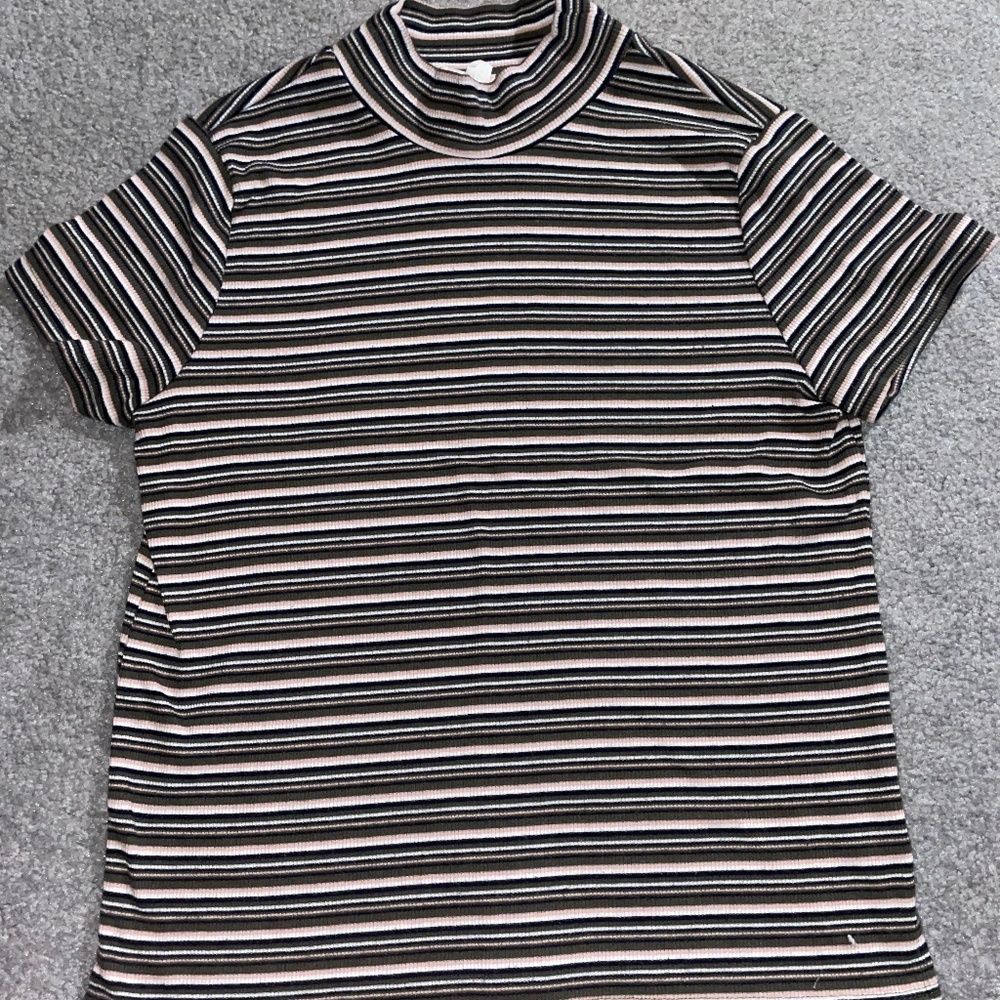 pink rose striped mock turtle neck